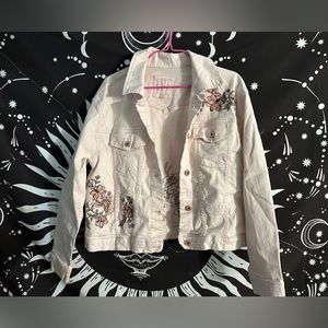 WOMENS EMBROIDERED DENIM JACKET Light Pink, Embroidered, Collared